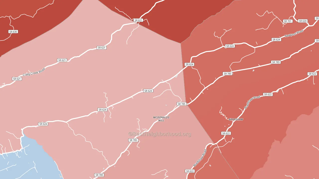 McDonalds Mill, VA block-group political-lean map