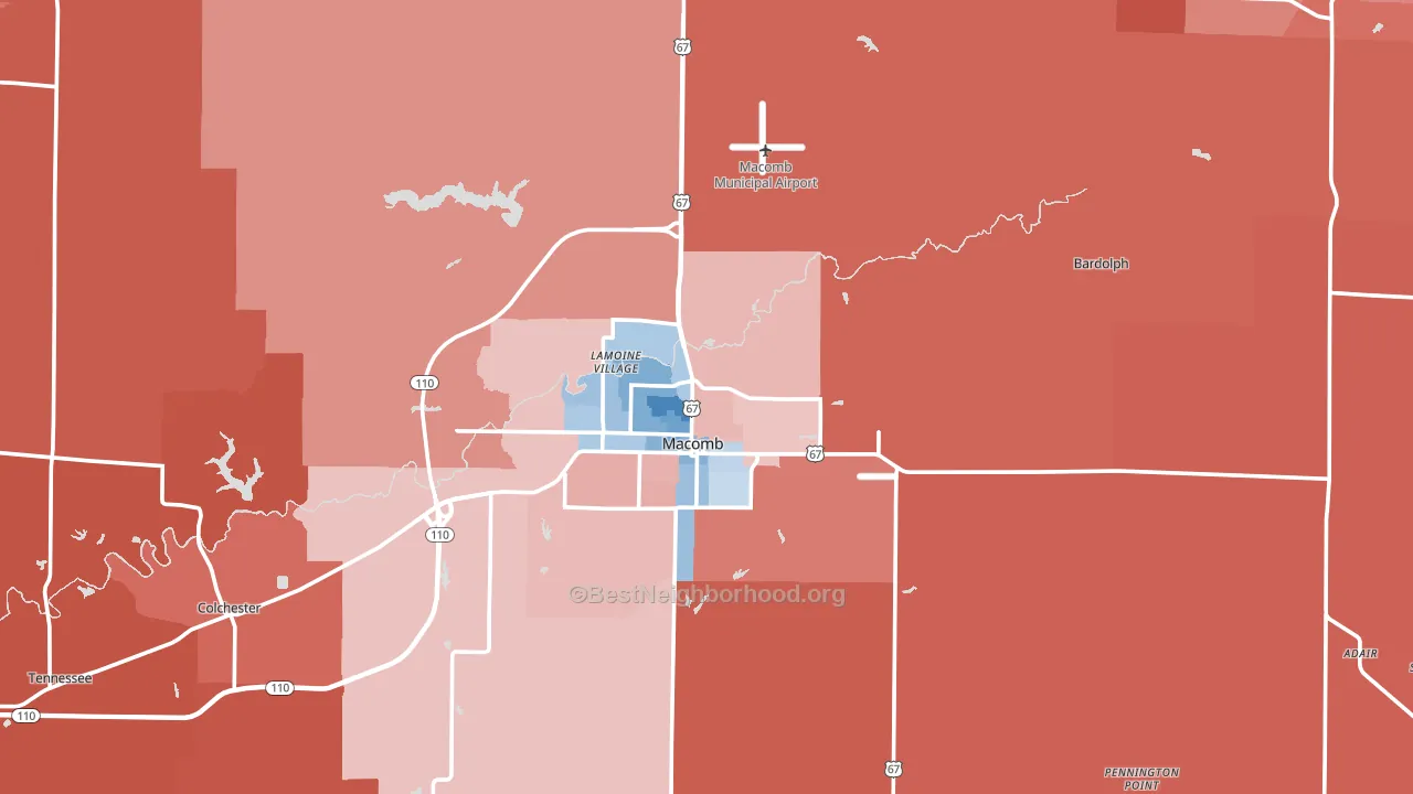 McDonough County, IL block-group political-lean map