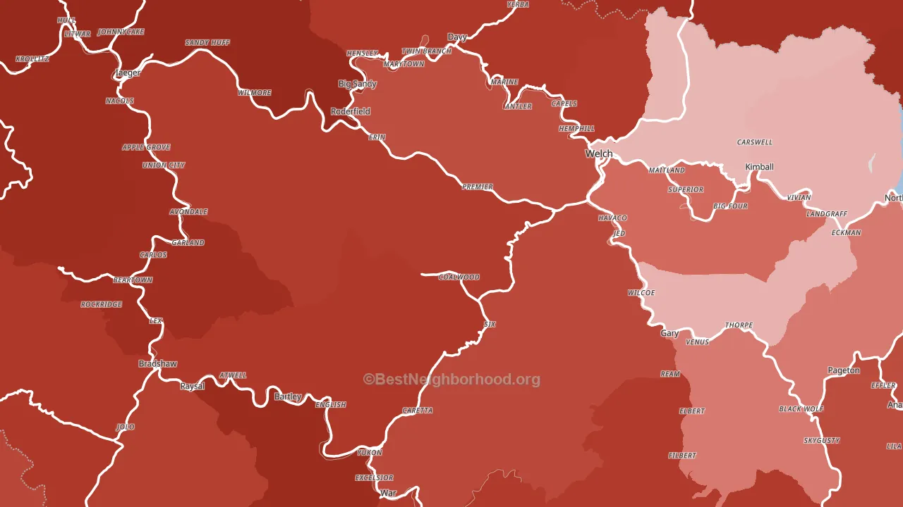 McDowell County, WV block-group political-lean map