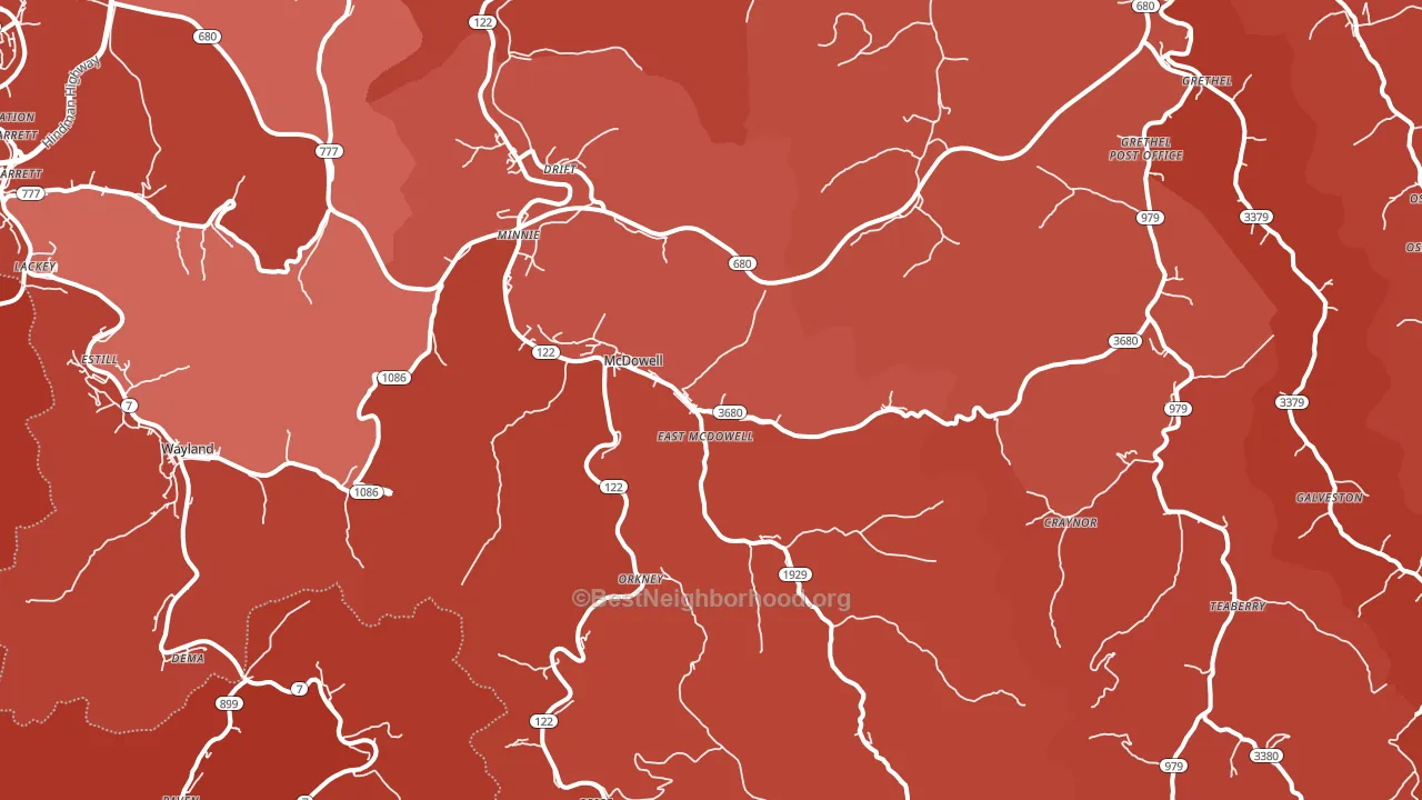 McDowell, KY block-group political-lean map