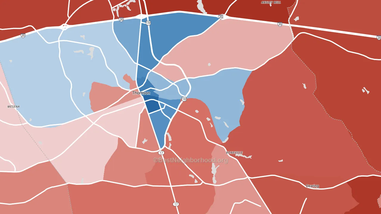 McDuffie County, GA block-group political-lean map