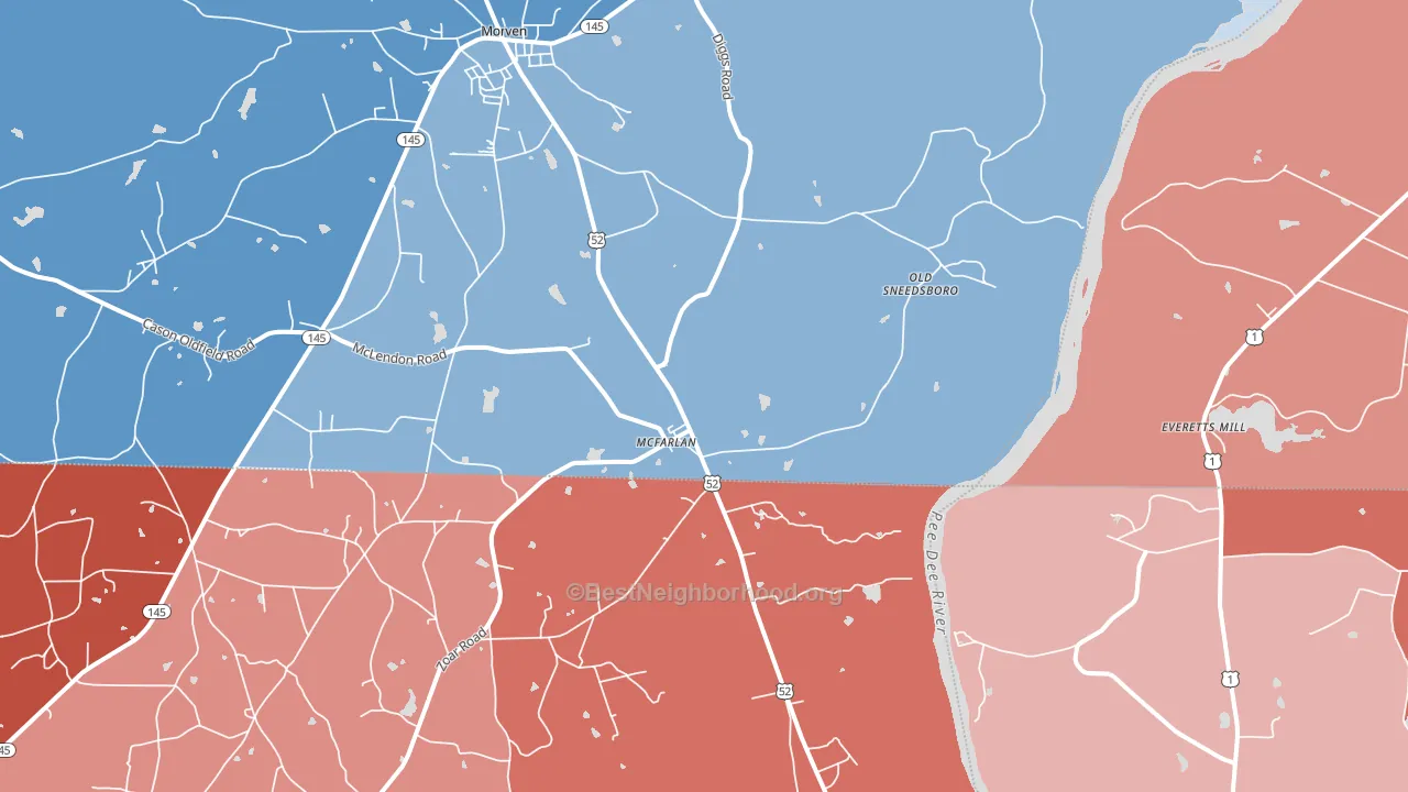 McFarlan, NC block-group political-lean map