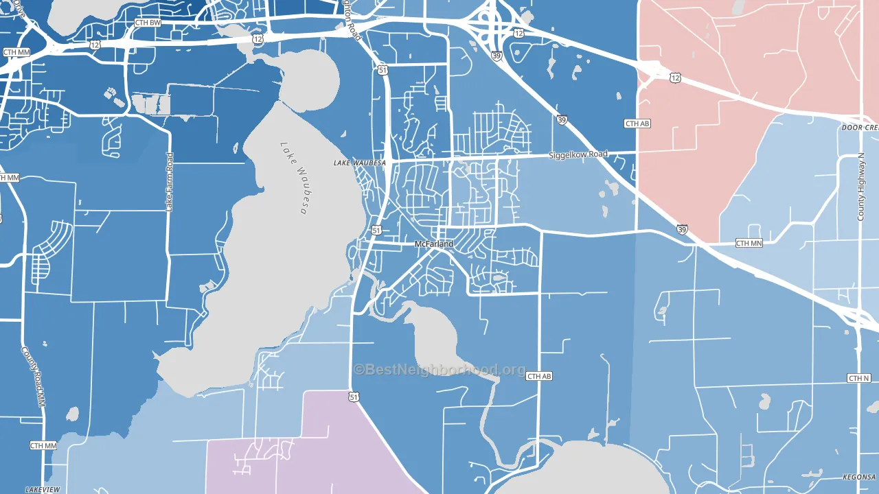 McFarland, WI block-group political-lean map