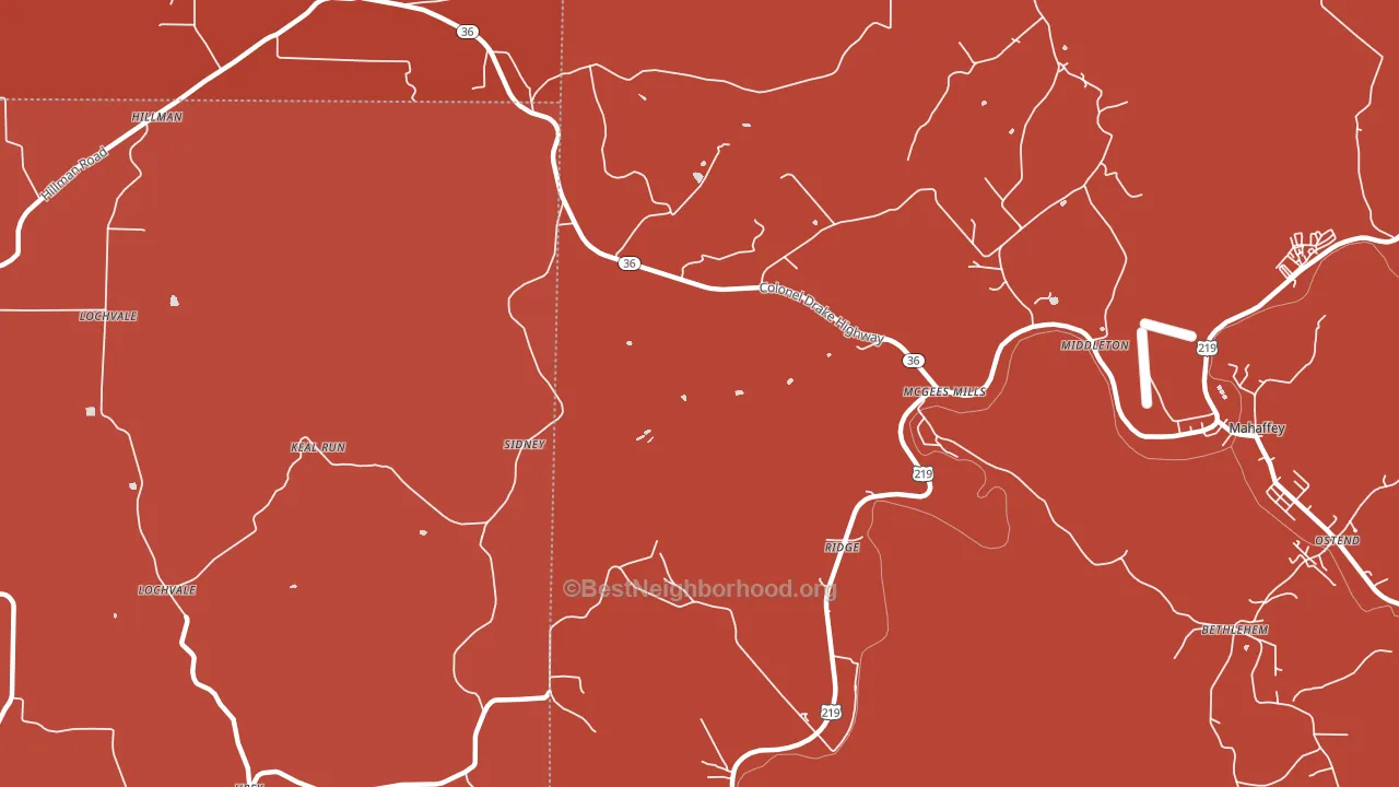 McGees Mills, PA block-group political-lean map