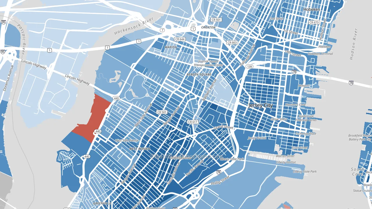 McGinley Square, Jersey City, NJ block-group political-lean map
