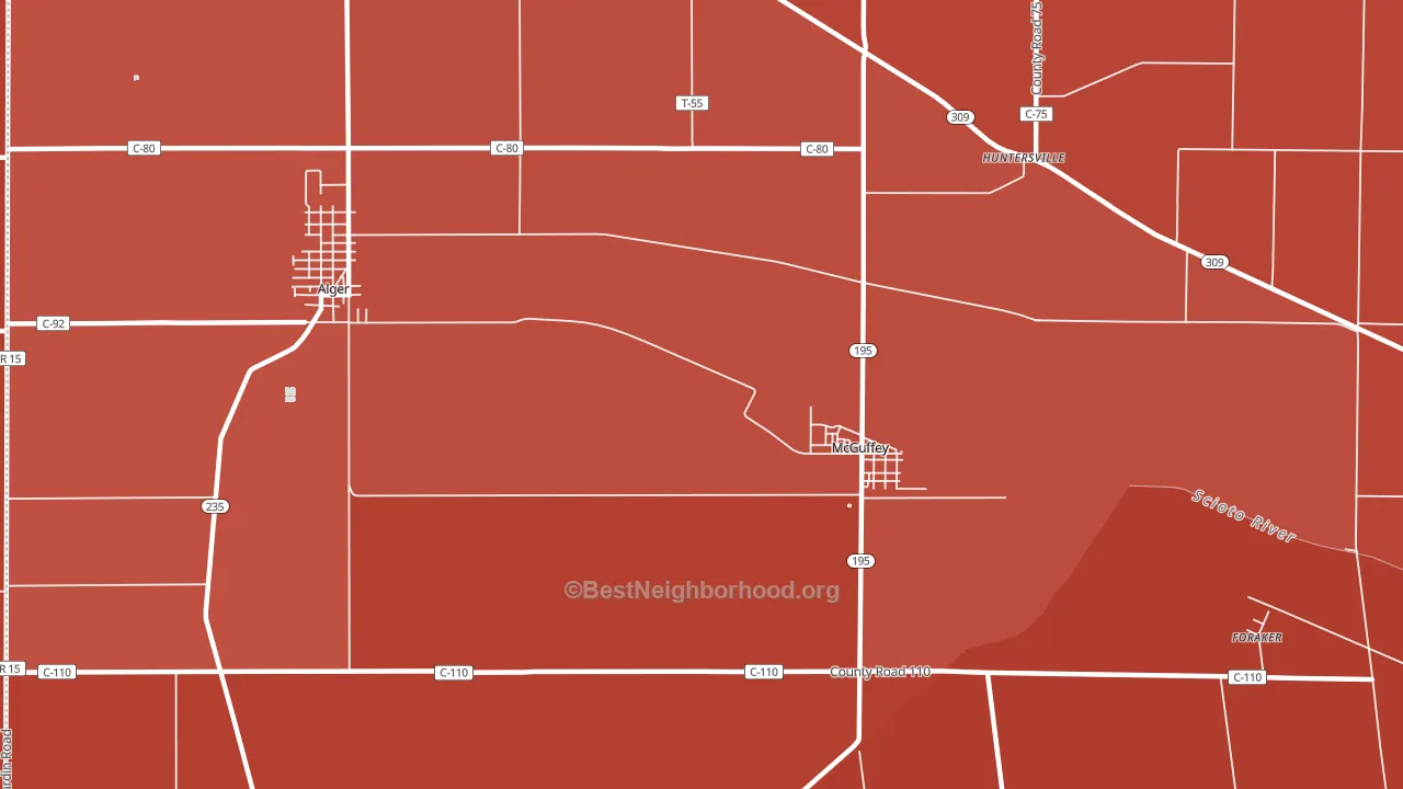 McGuffey, OH block-group political-lean map