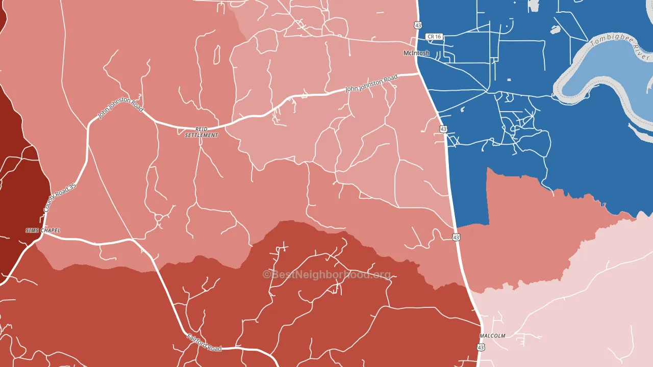 McIntosh, AL block-group political-lean map