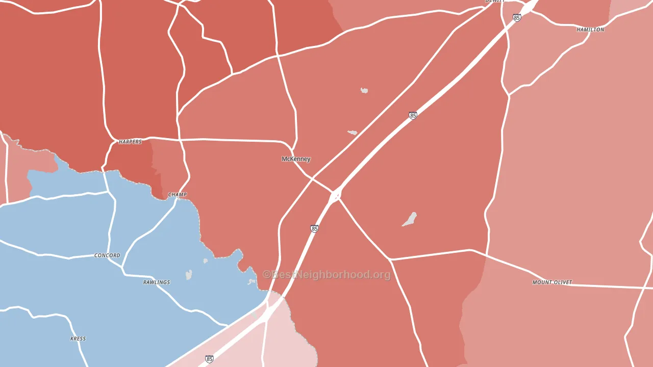 McKenney, VA block-group political-lean map