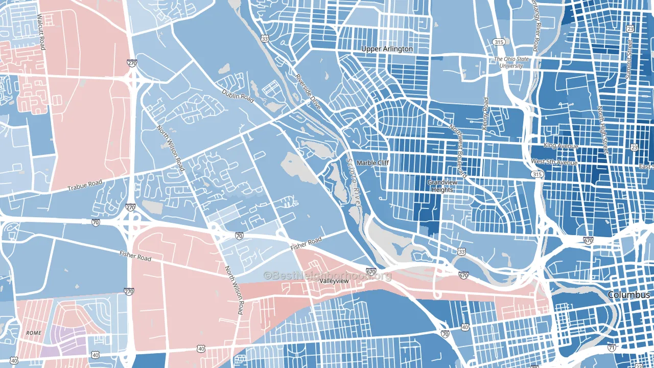 McKinley Avenue Corridor, Columbus, OH block-group political-lean map