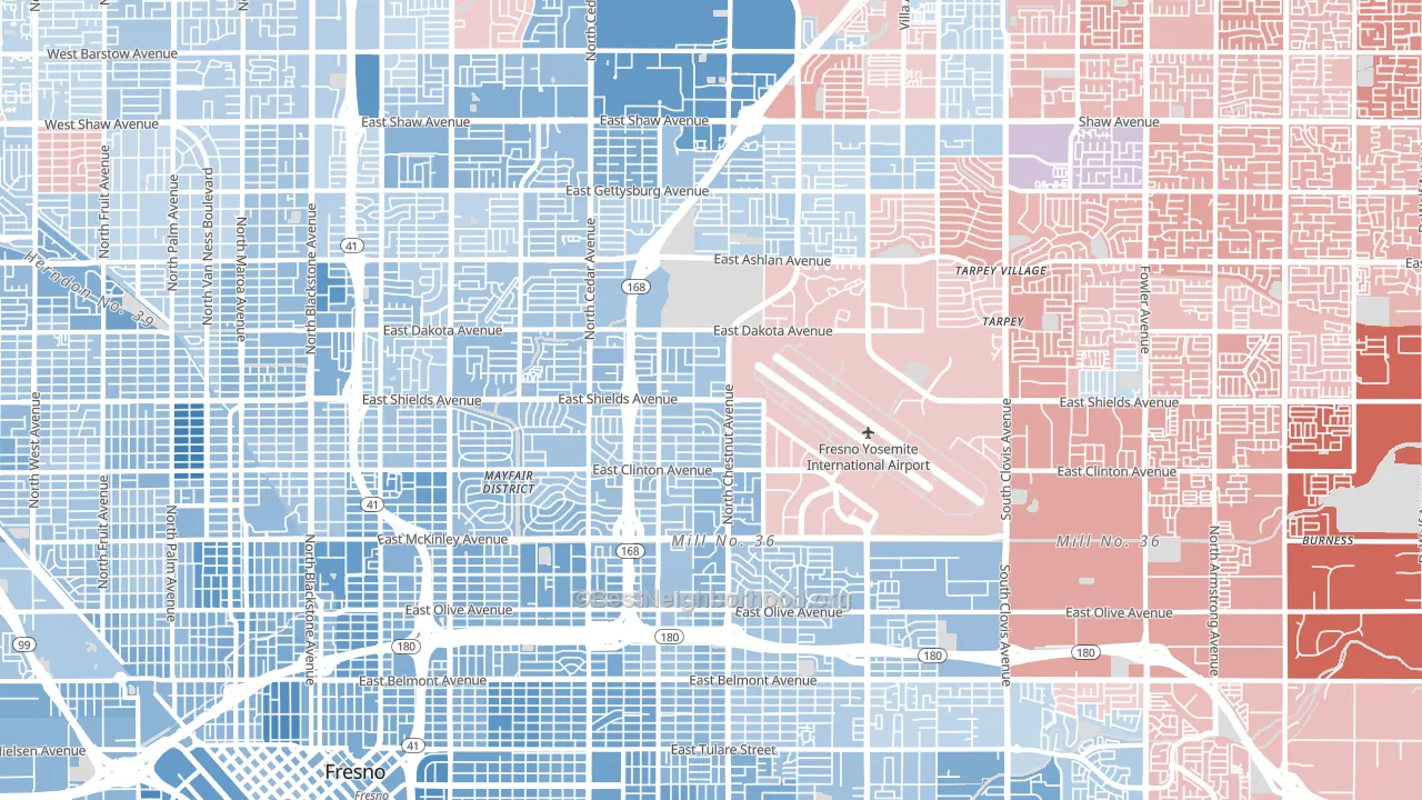 McLane, Fresno, CA block-group political-lean map