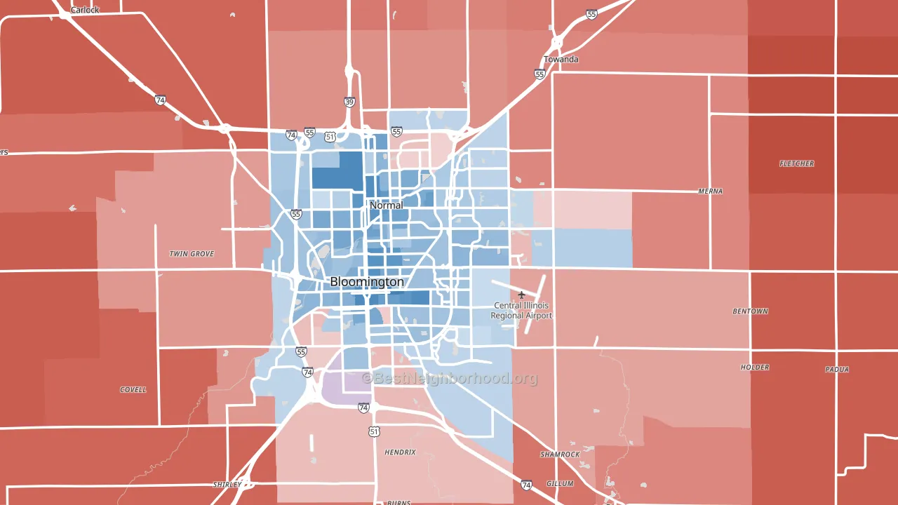 McLean County, IL block-group political-lean map