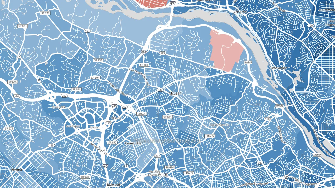 McLean, VA block-group political-lean map