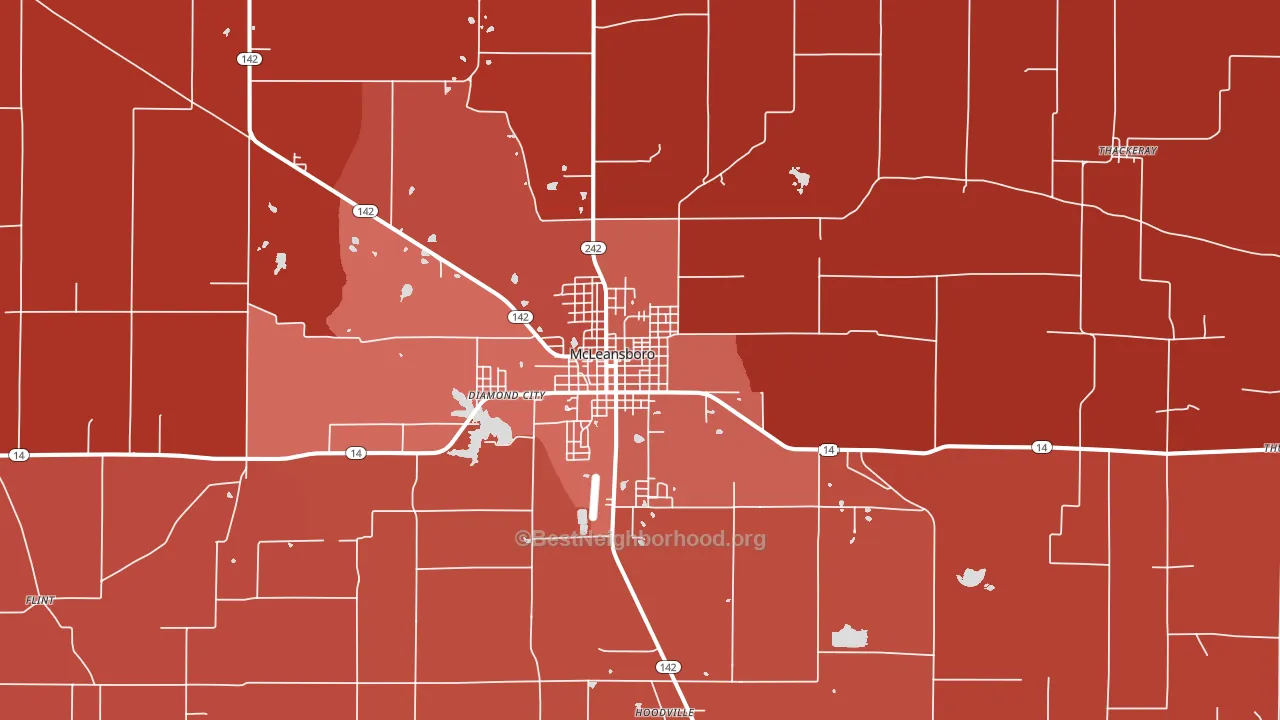 McLeansboro, IL block-group political-lean map