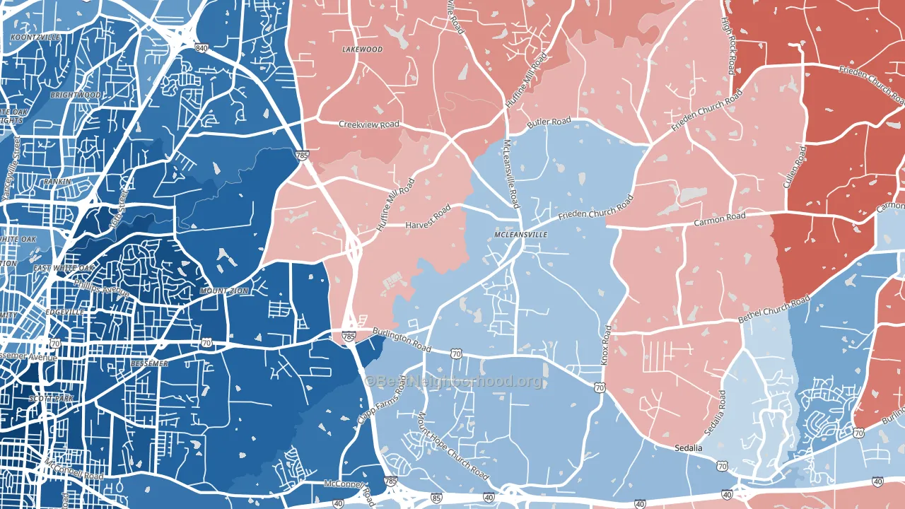 McLeansville, NC block-group political-lean map
