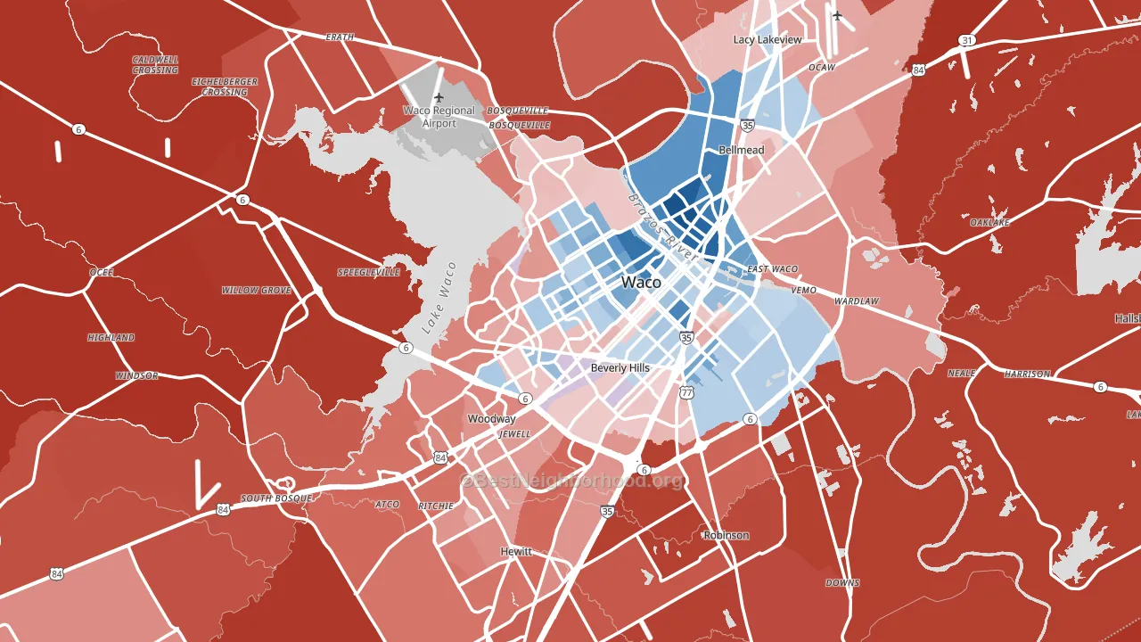 McLennan County, TX block-group political-lean map
