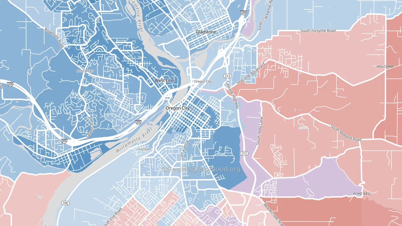McLoughlin, Oregon City, OR block-group political-lean map