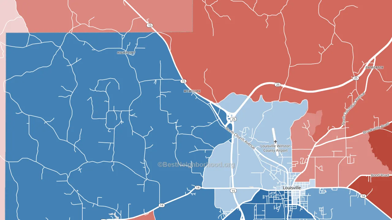 McMillan, MS block-group political-lean map