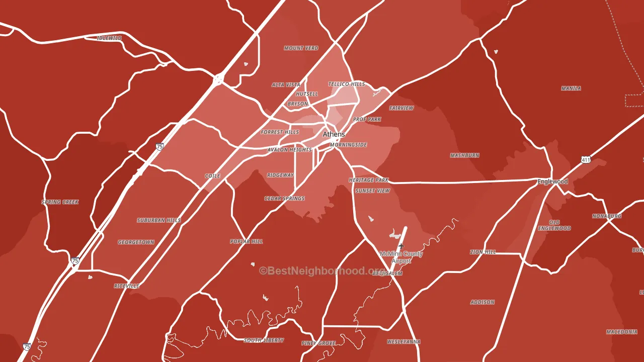 McMinn County, TN block-group political-lean map