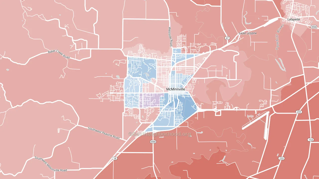 Mcminnville, OR block-group political-lean map