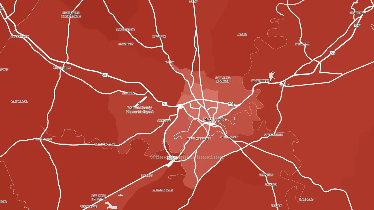 McMinnville, TN block-group political-lean map