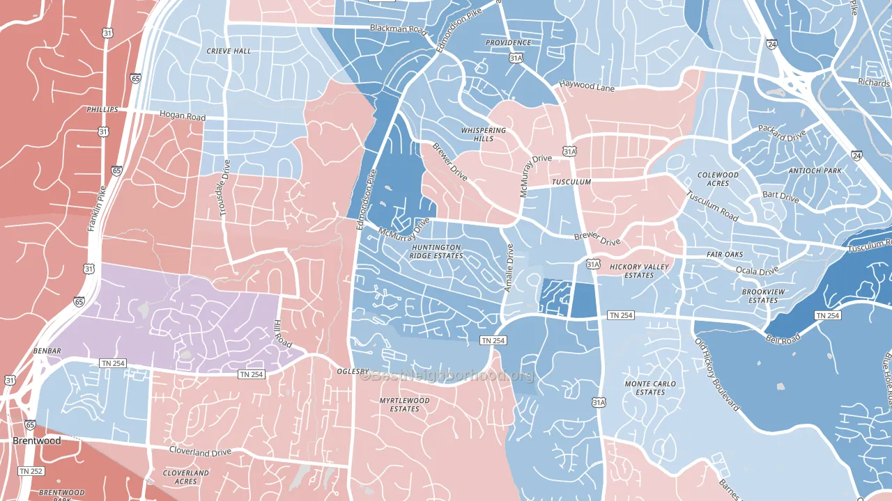 McMurray-Huntingdon, Nashville, TN block-group political-lean map