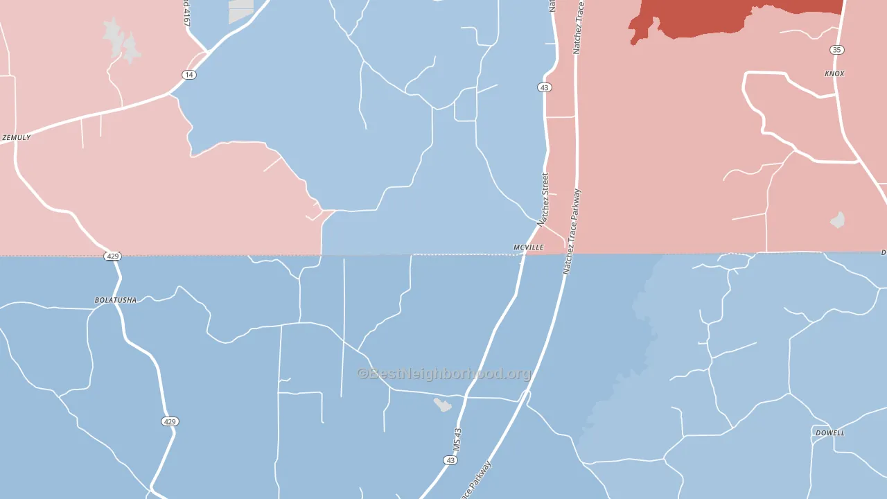 McVille, MS block-group political-lean map