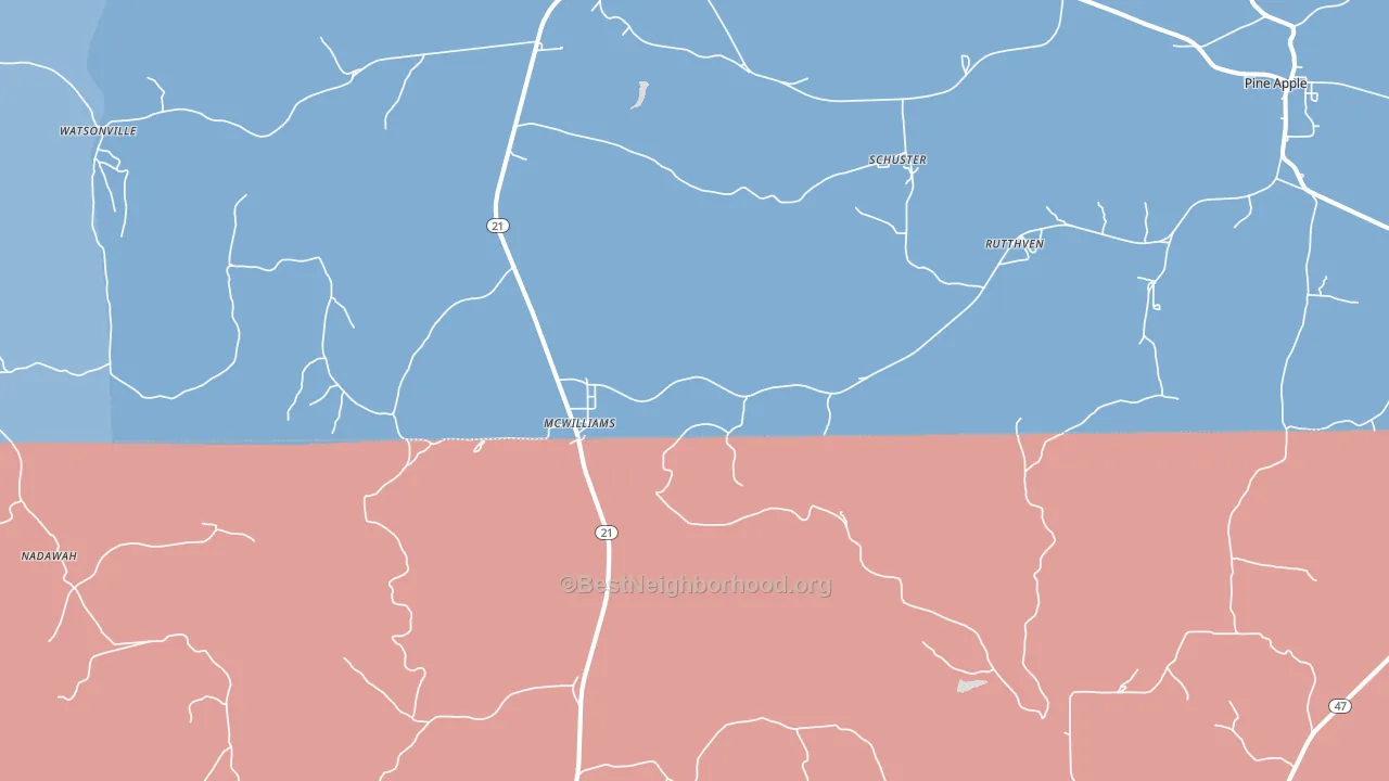 McWilliams, AL block-group political-lean map