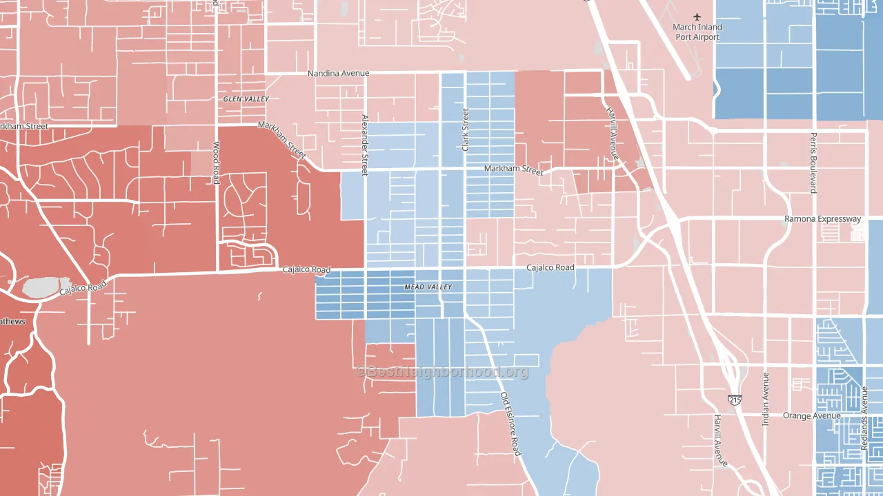 Mead Valley, CA block-group political-lean map