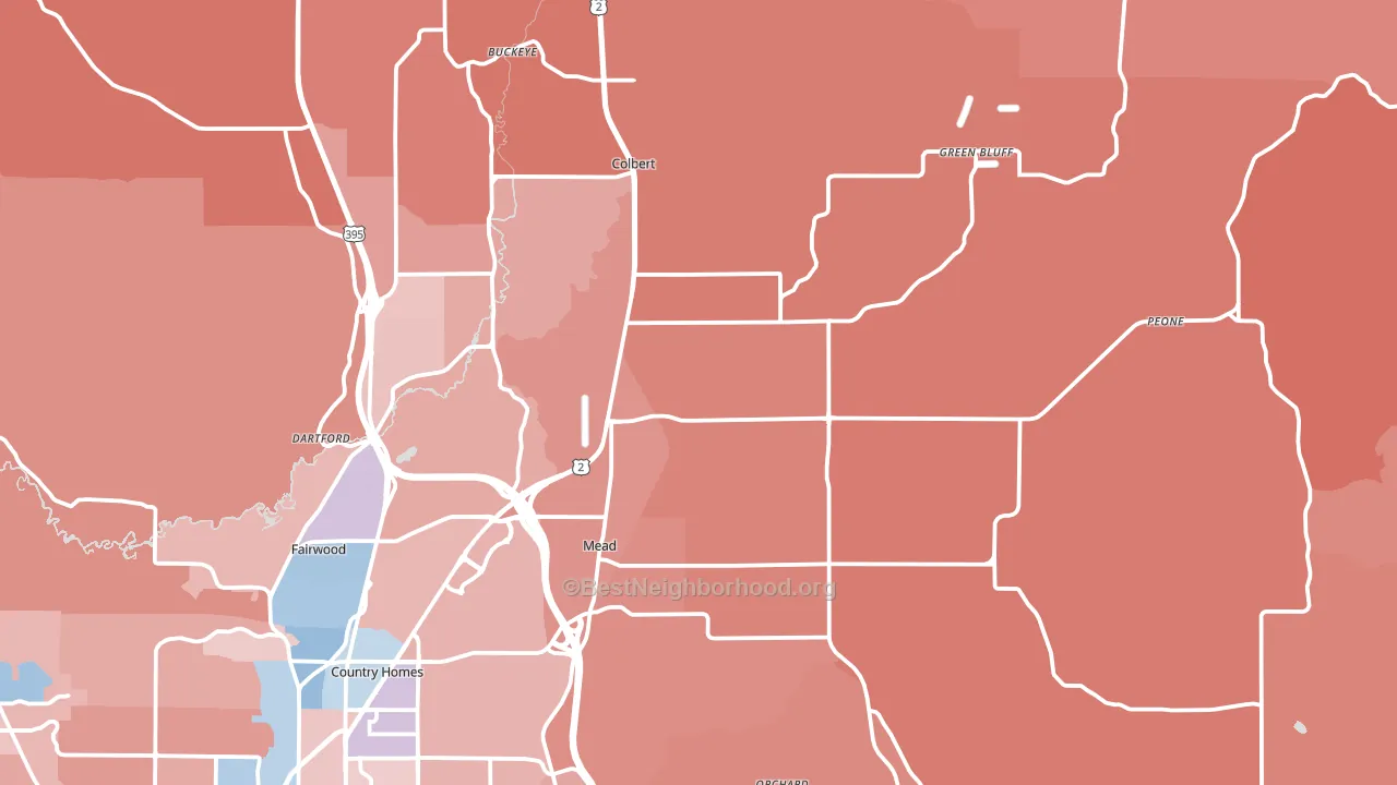 Mead, WA block-group political-lean map