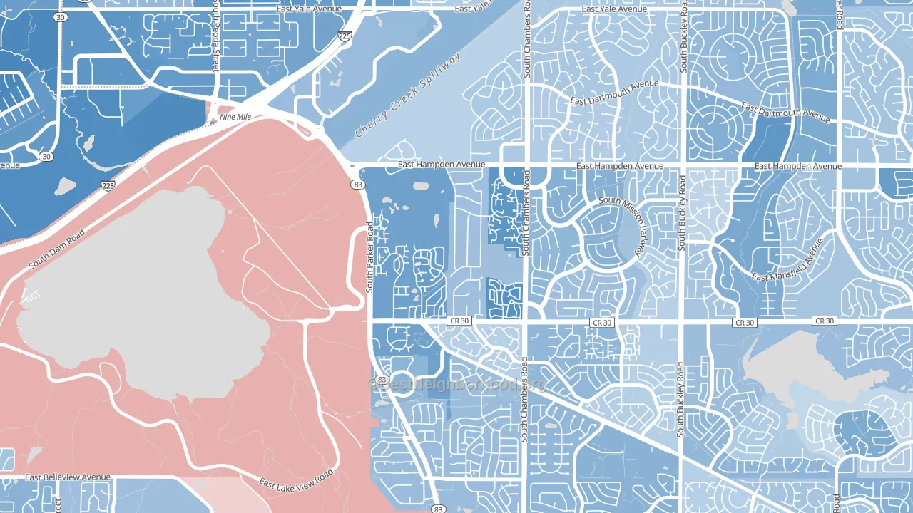 Meadow Hills, Aurora, CO block-group political-lean map