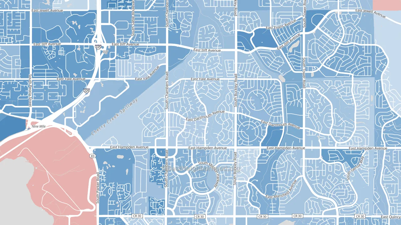 Meadow Wood, Aurora, CO block-group political-lean map