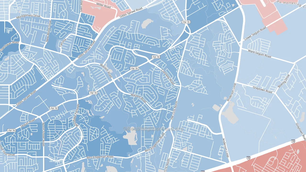 Meadowbrook, Converse, TX block-group political-lean map