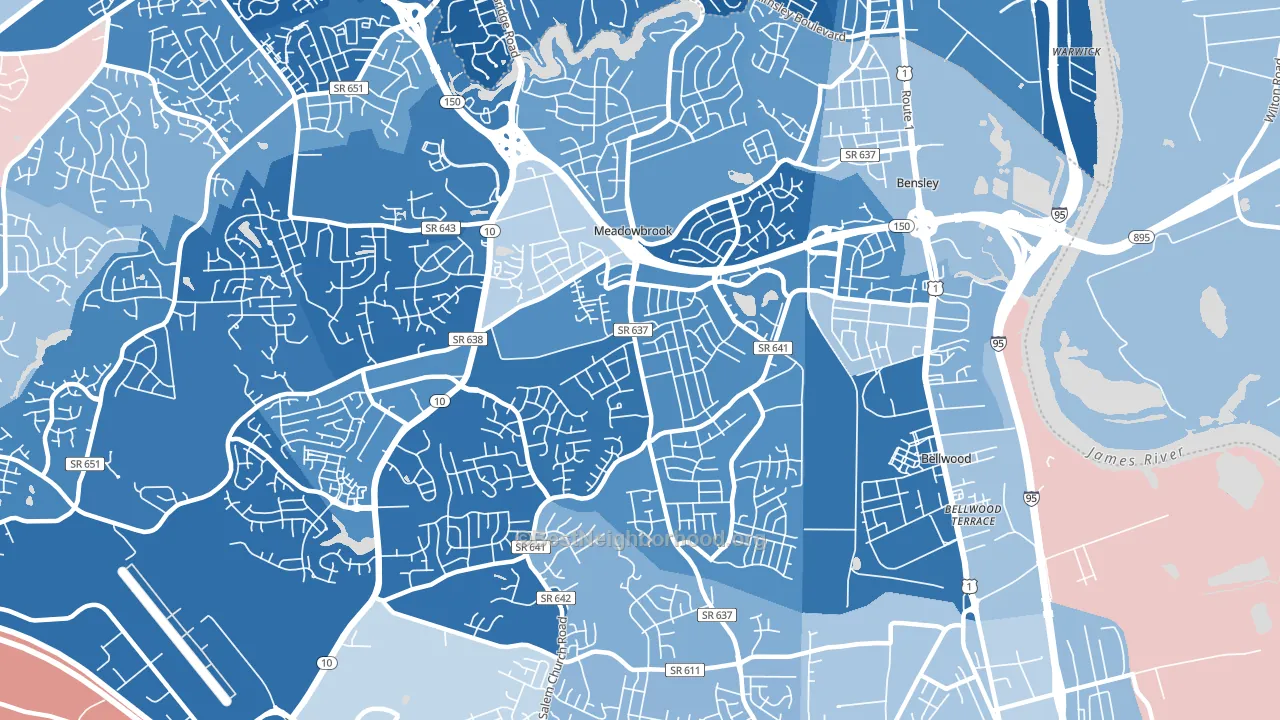 Meadowbrook, VA block-group political-lean map