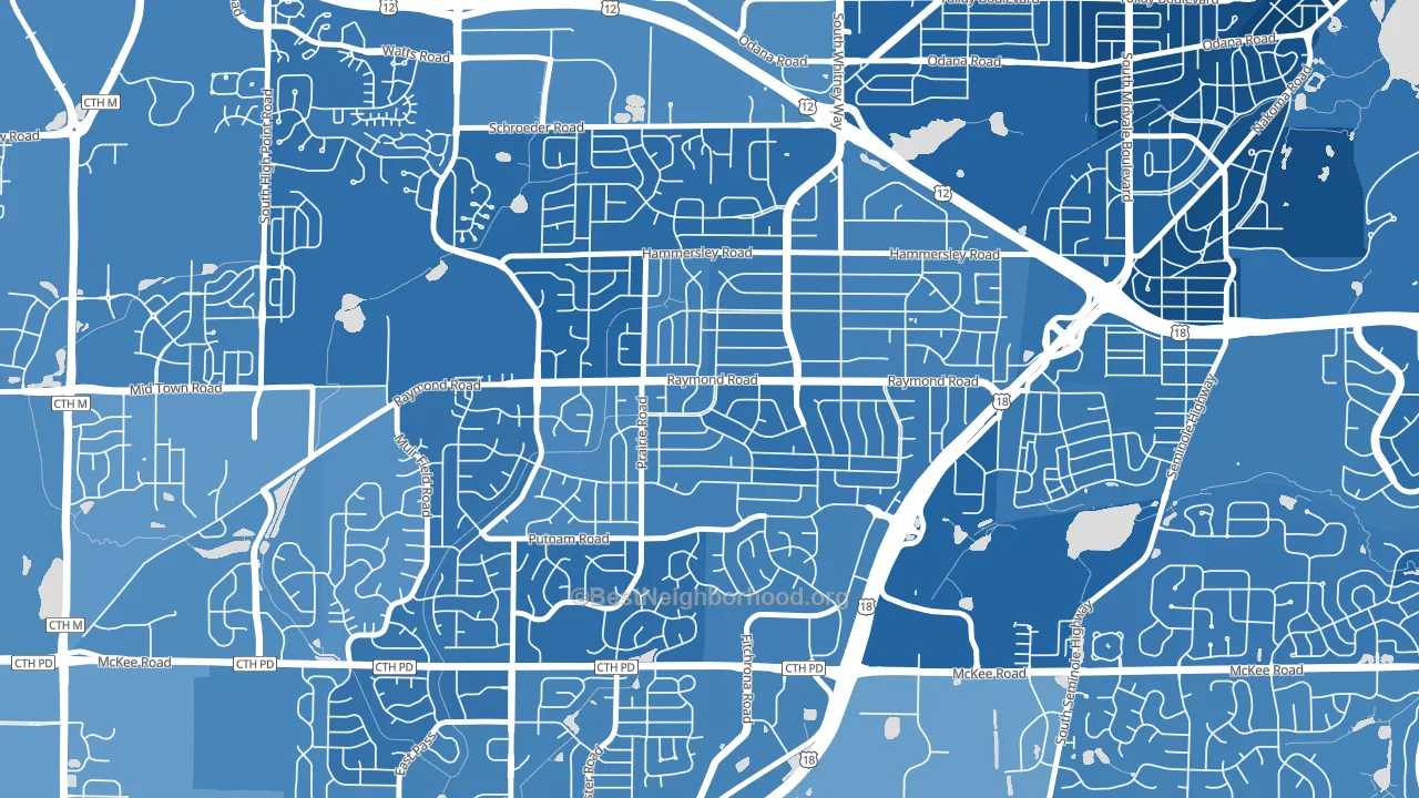 Meadowood, Madison, WI block-group political-lean map