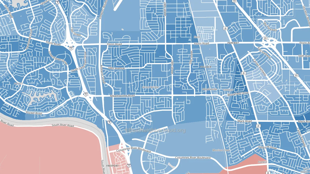 Meadowview, Sacramento, CA block-group political-lean map