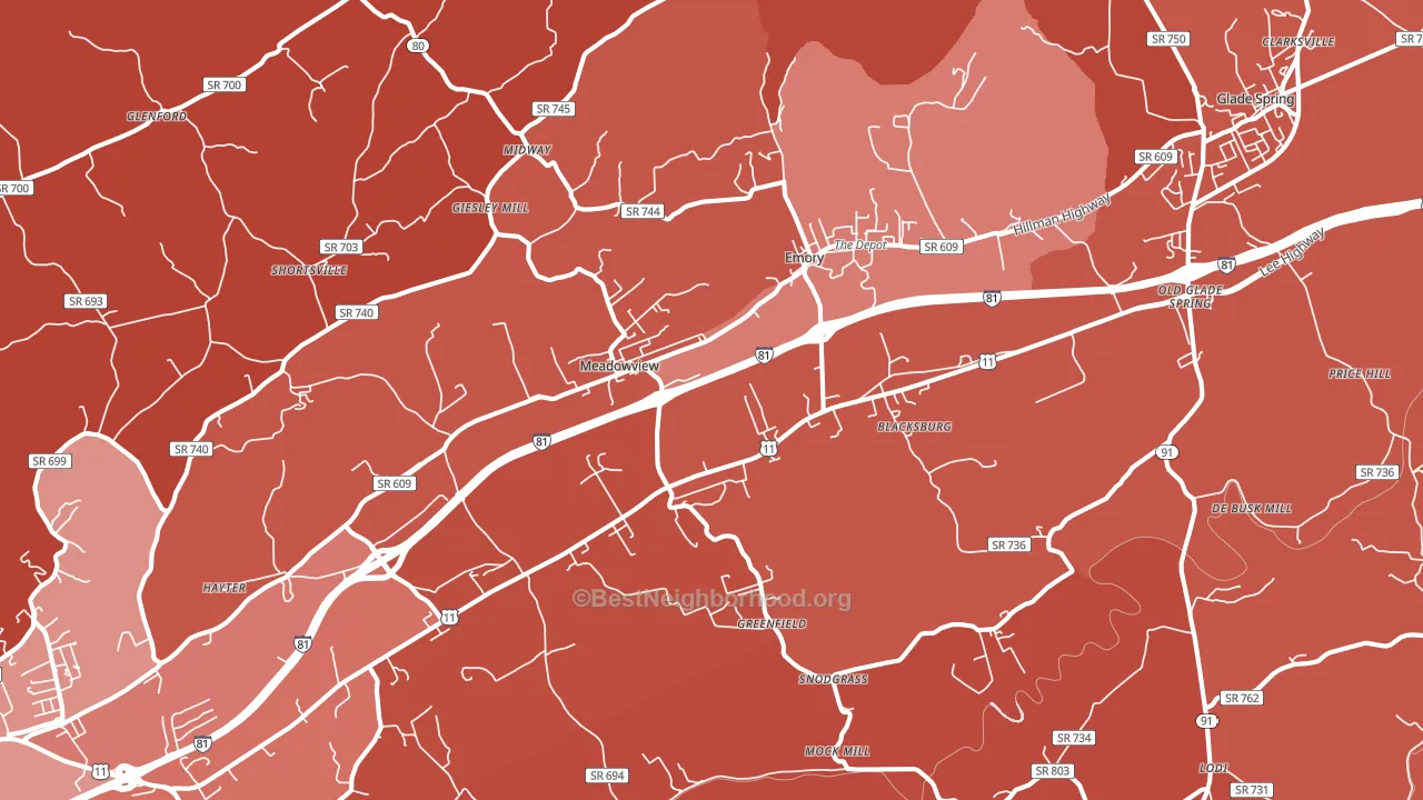 Meadowview, VA block-group political-lean map
