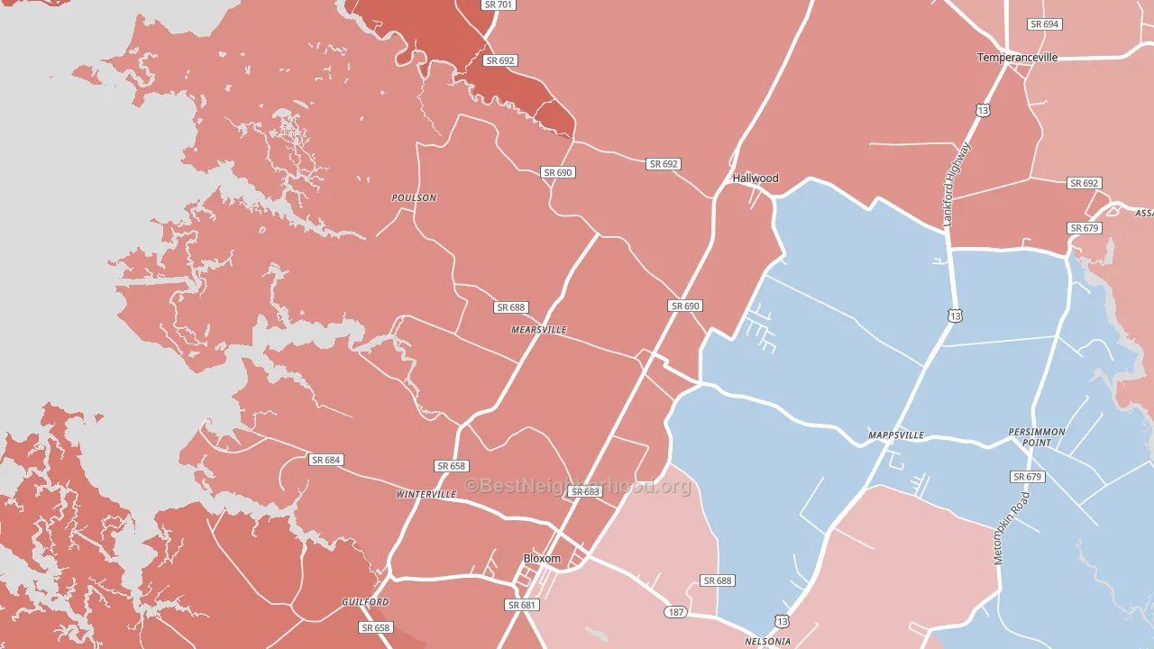 Mears, VA block-group political-lean map