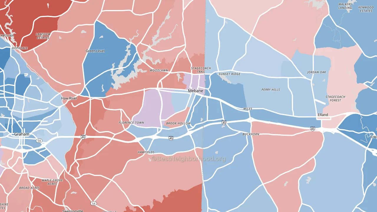 Mebane, NC block-group political-lean map