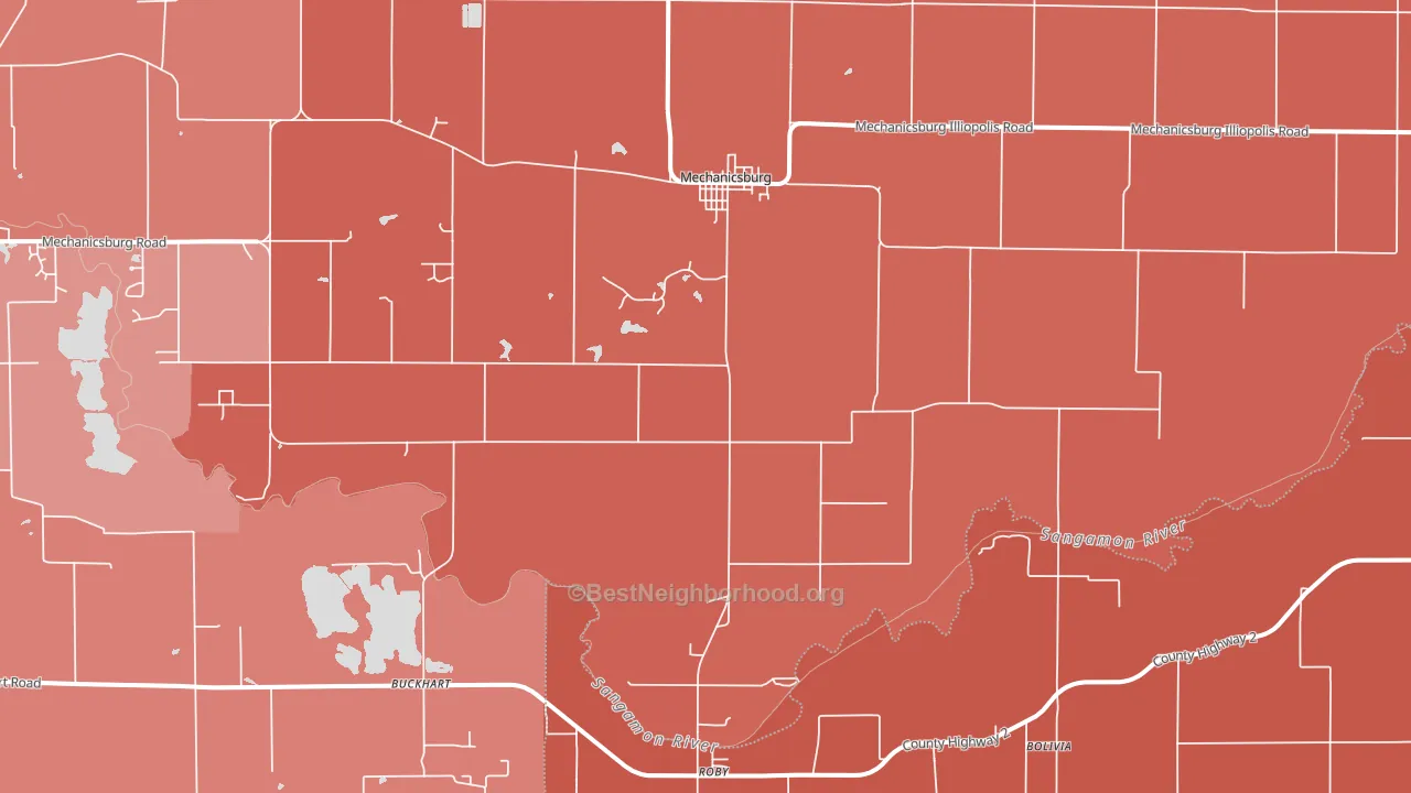 Mechanicsburg, IL block-group political-lean map