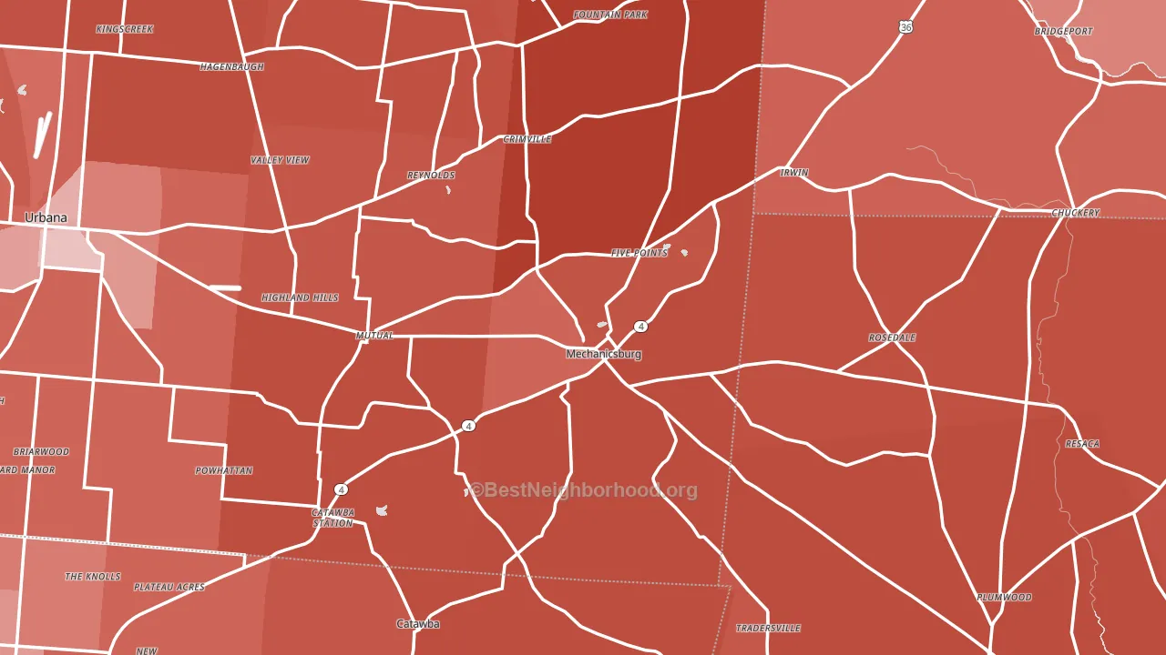 Mechanicsburg, OH block-group political-lean map