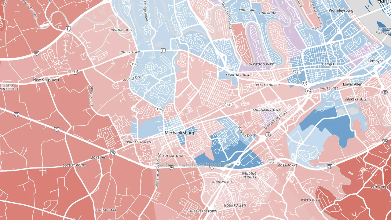 Mechanicsburg, PA block-group political-lean map