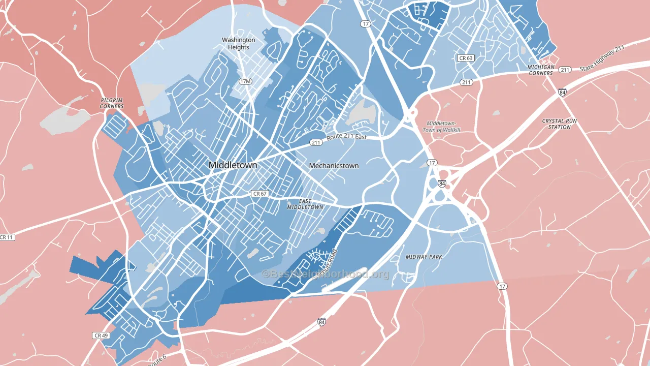 Mechanicstown, NY block-group political-lean map