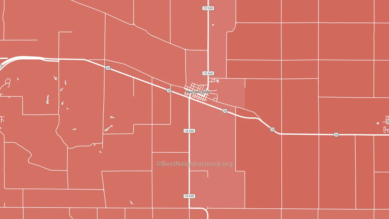 Mechanicsville, IA block-group political-lean map