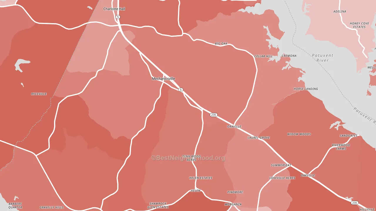Mechanicsville, MD block-group political-lean map