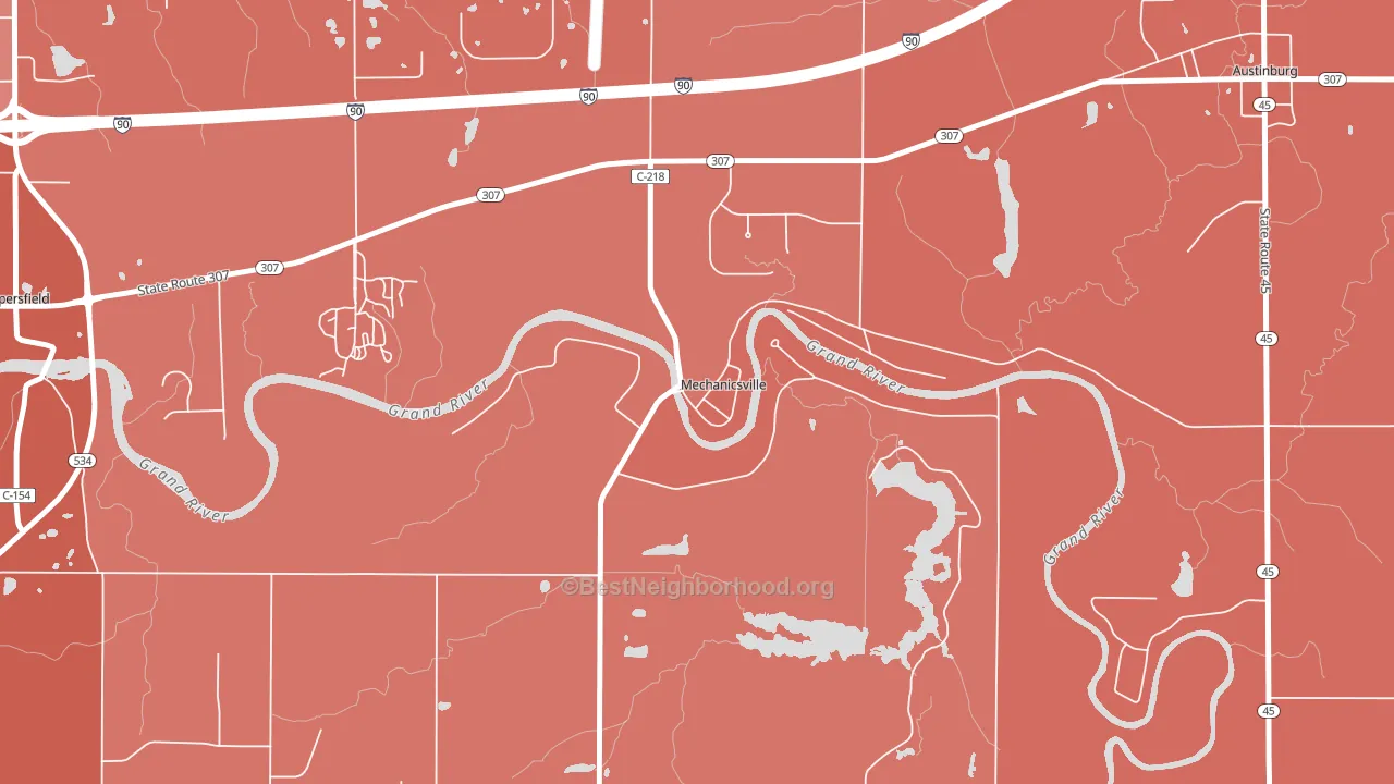 Mechanicsville, OH block-group political-lean map
