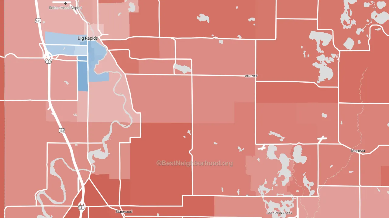 Mecosta County, MI block-group political-lean map