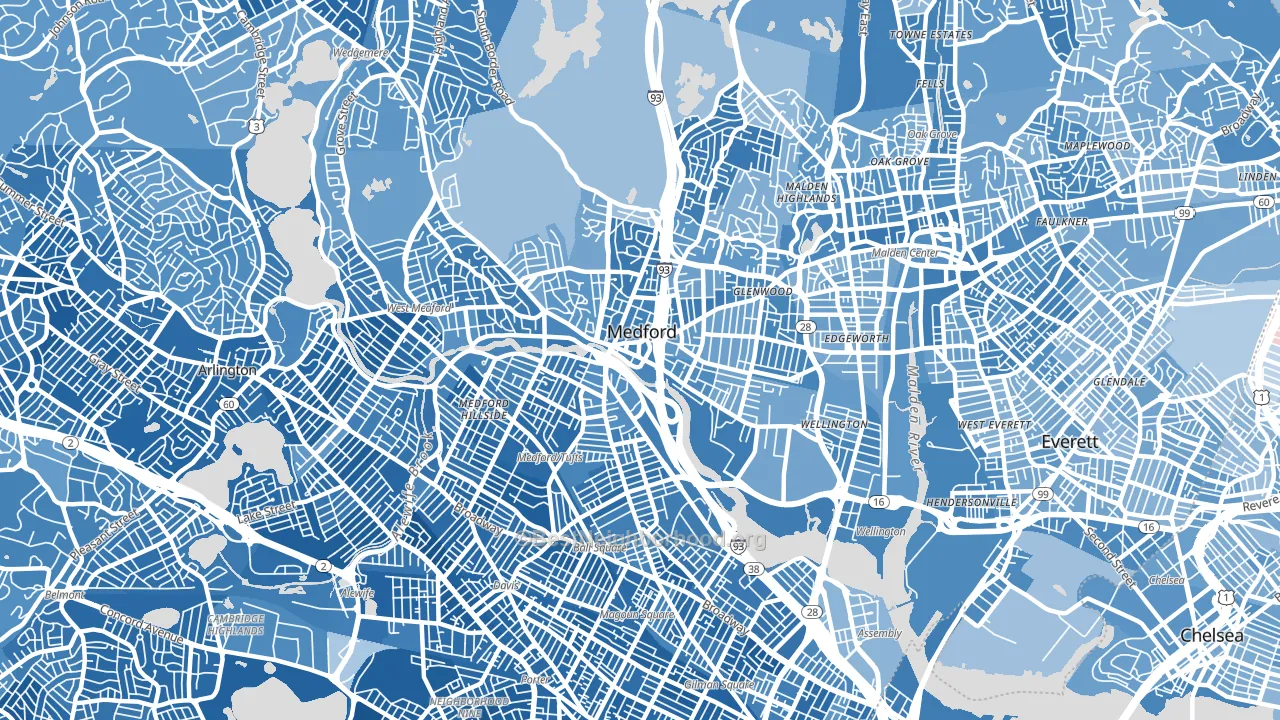Medford, MA block-group political-lean map
