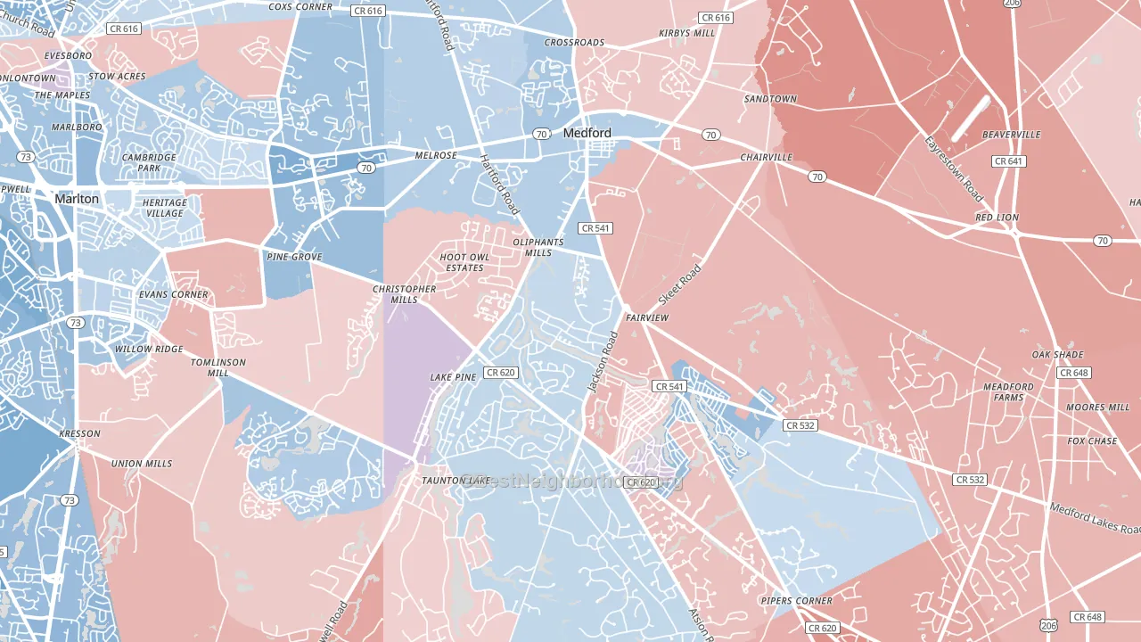 Medford, NJ block-group political-lean map