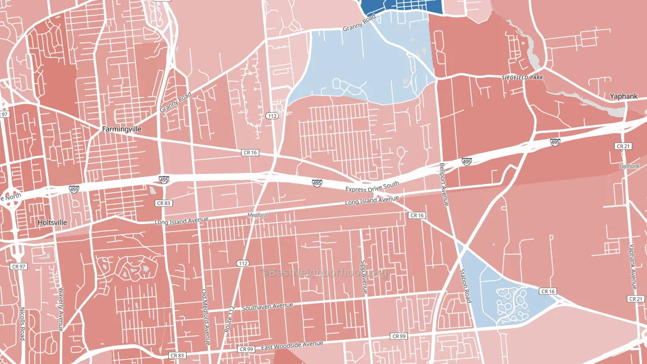Medford, NY block-group political-lean map