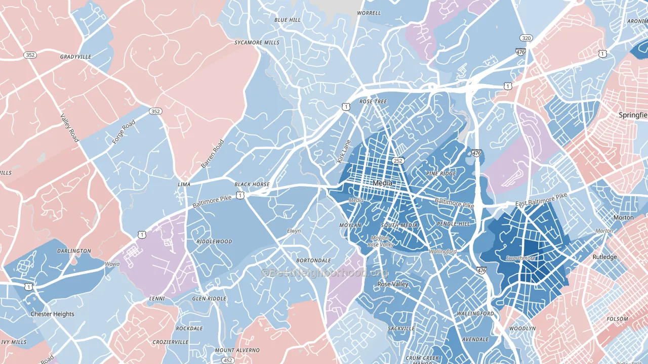 Media, PA block-group political-lean map
